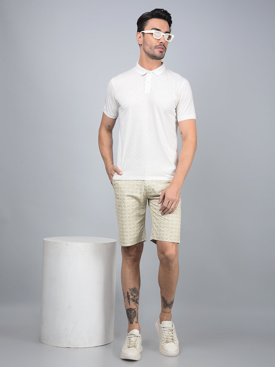Green Printed 100% Cotton Shorts-Men Shorts-Crimsoune Club