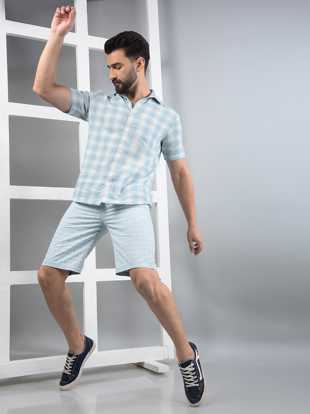 Blue Printed 100% Cotton Shorts-Men Shorts-Crimsoune Club