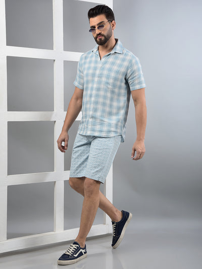Blue Printed 100% Cotton Shorts-Men Shorts-Crimsoune Club