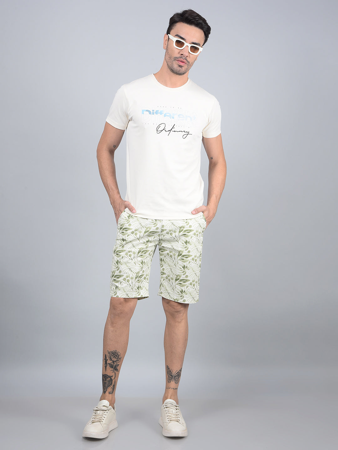 Green Printed 100% Cotton Shorts-Men Shorts-Crimsoune Club