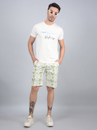 Green Printed 100% Cotton Shorts-Men Shorts-Crimsoune Club