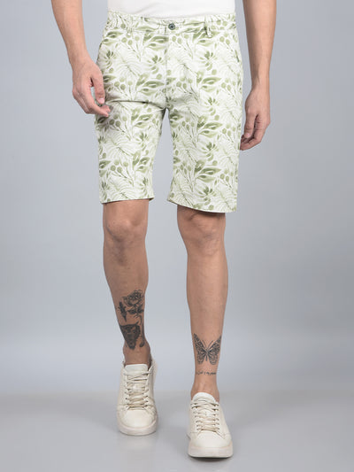 Green Printed 100% Cotton Shorts-Men Shorts-Crimsoune Club