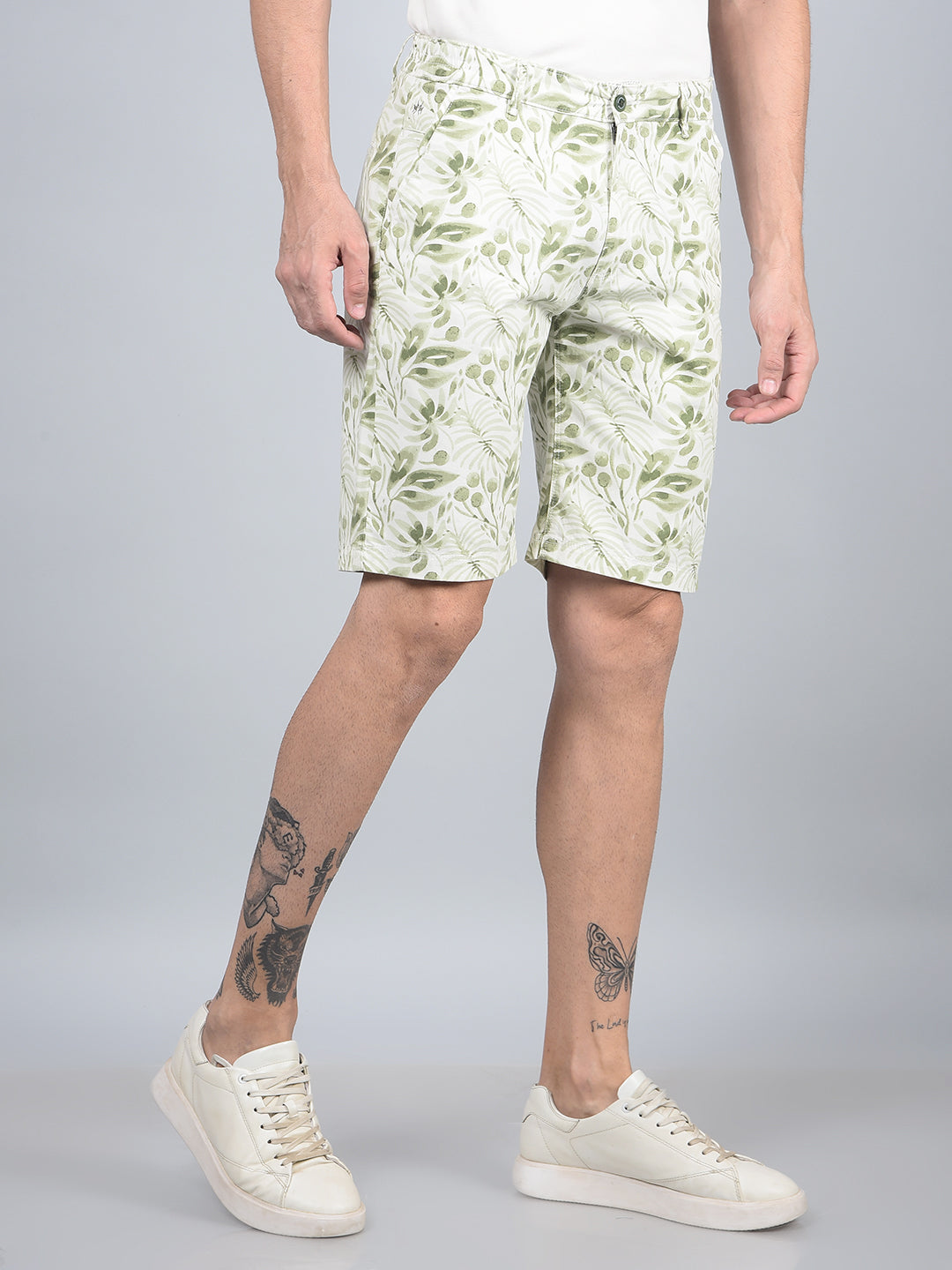 Green Printed 100% Cotton Shorts-Men Shorts-Crimsoune Club