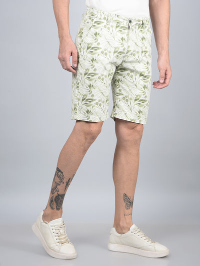 Green Printed 100% Cotton Shorts-Men Shorts-Crimsoune Club