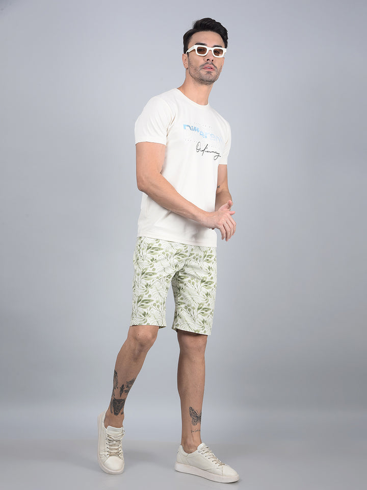 Green Printed 100% Cotton Shorts-Men Shorts-Crimsoune Club