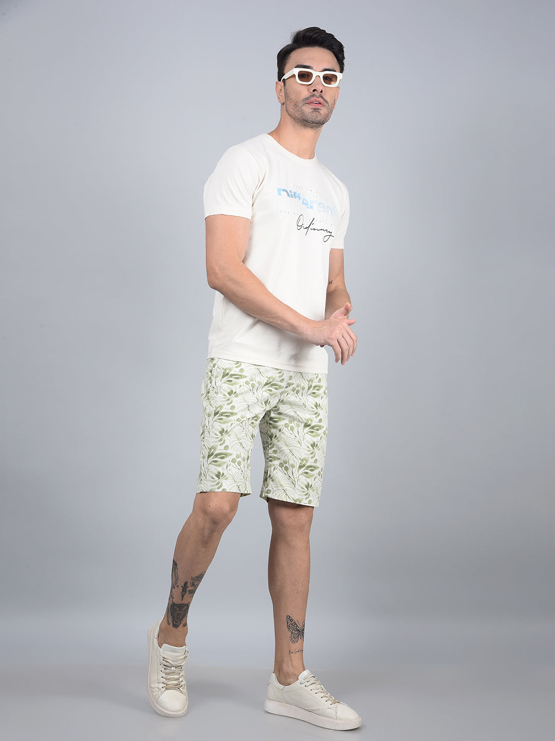 Green Printed 100% Cotton Shorts-Men Shorts-Crimsoune Club