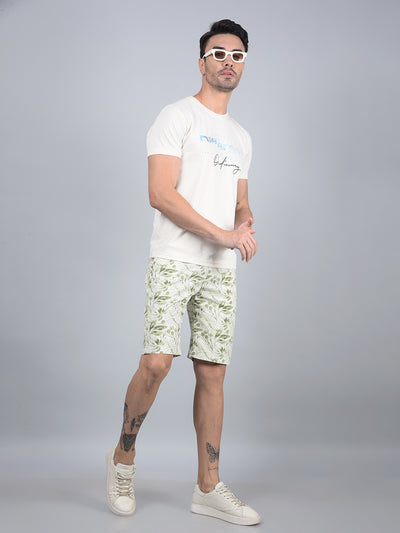 Green Printed 100% Cotton Shorts-Men Shorts-Crimsoune Club