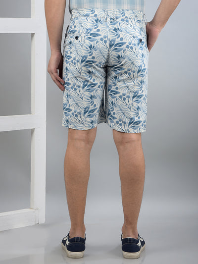 Blue Floral Print 100% Cotton Shorts-Men Shorts-Crimsoune Club
