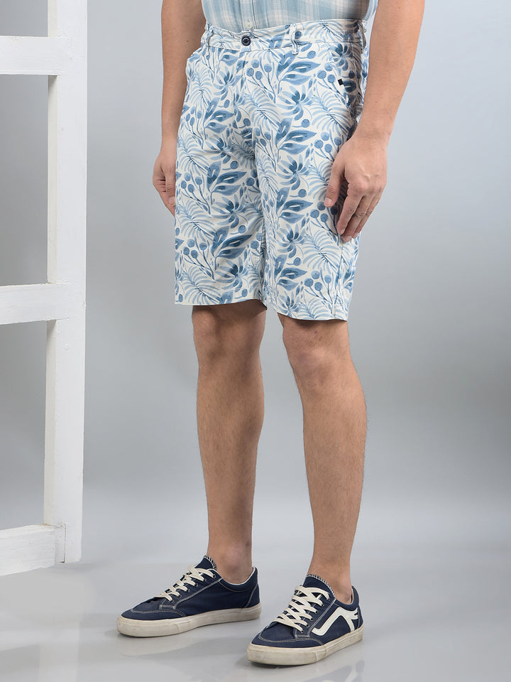 Blue Floral Print 100% Cotton Shorts-Men Shorts-Crimsoune Club