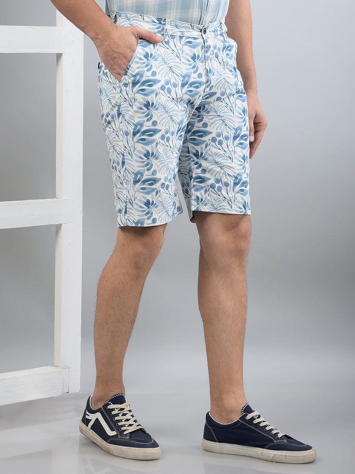 Blue Floral Print 100% Cotton Shorts-Men Shorts-Crimsoune Club