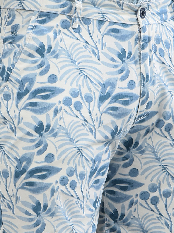 Blue Floral Print 100% Cotton Shorts-Men Shorts-Crimsoune Club