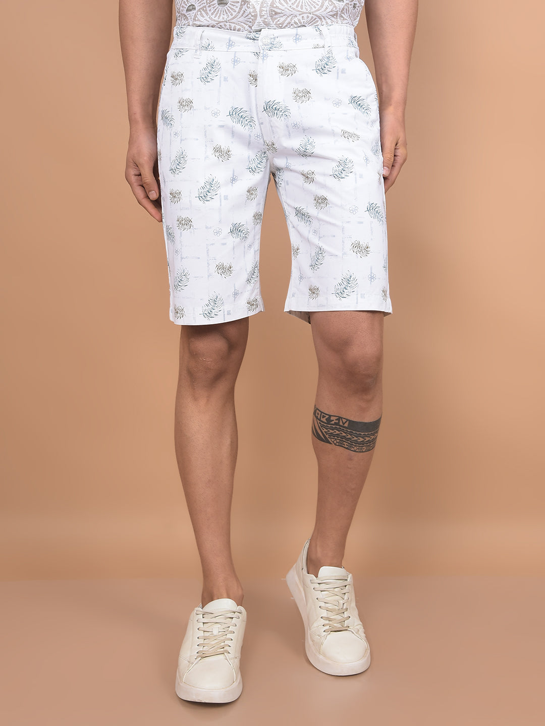 White Floral Print 100% Cotton Shorts-Men Shorts-Crimsoune Club