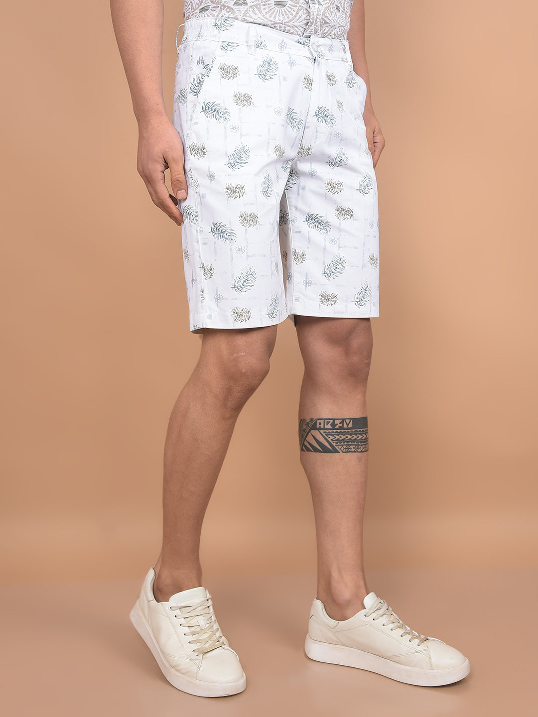 White Floral Print 100% Cotton Shorts-Men Shorts-Crimsoune Club