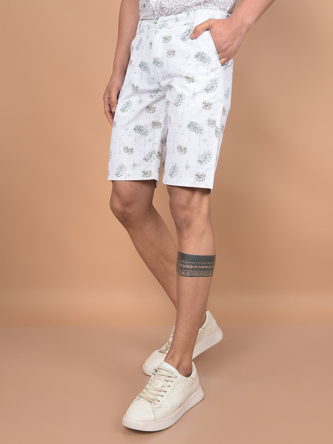 White Floral Print 100% Cotton Shorts-Men Shorts-Crimsoune Club