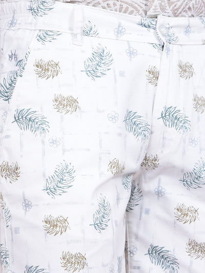 White Floral Print 100% Cotton Shorts-Men Shorts-Crimsoune Club