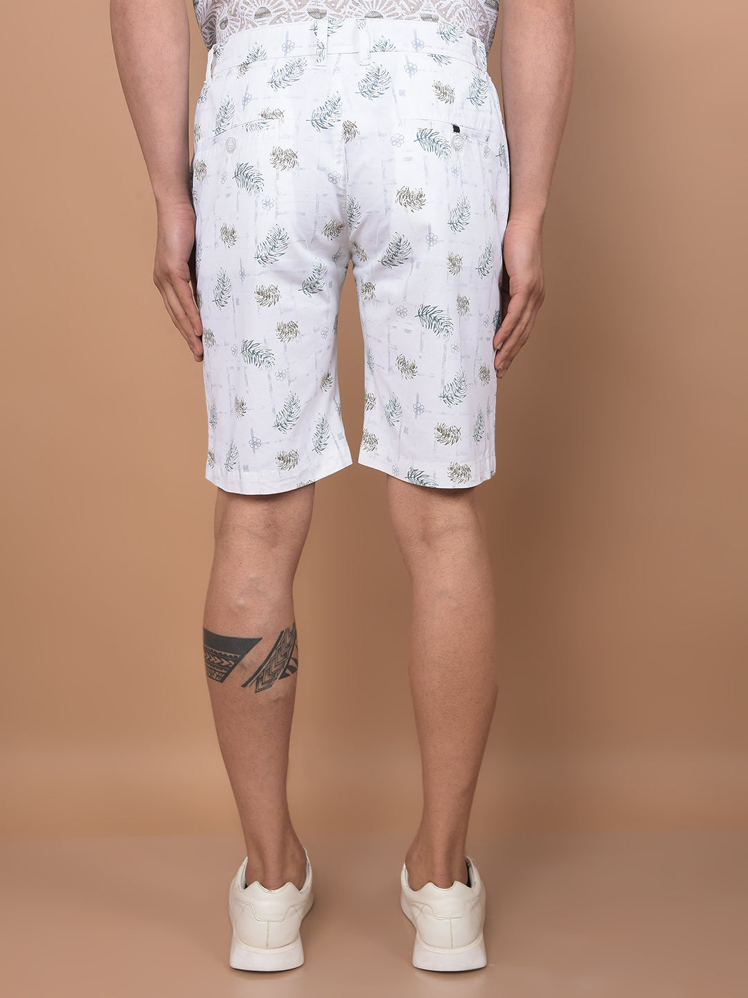 White Floral Print 100% Cotton Shorts-Men Shorts-Crimsoune Club