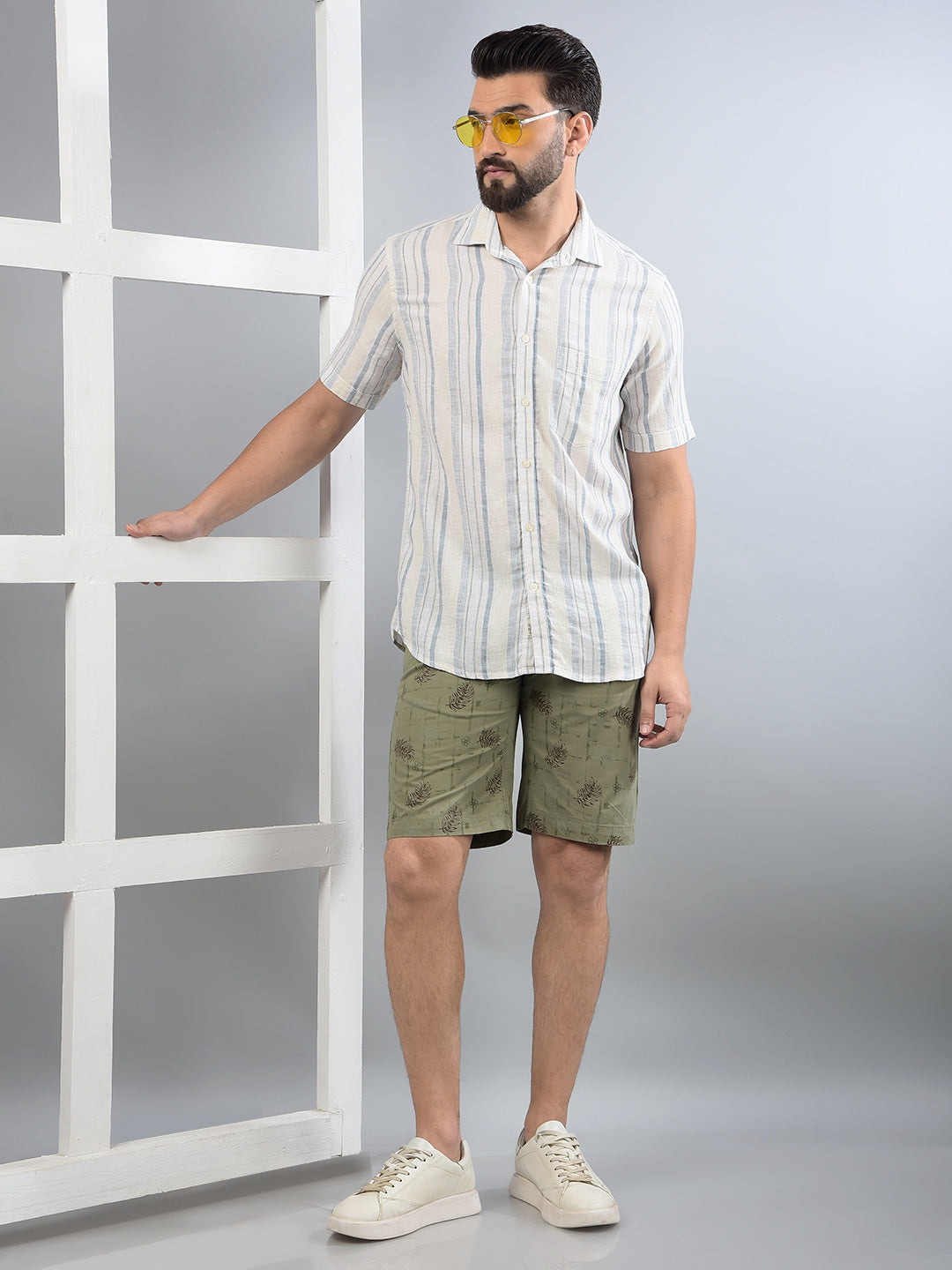Olive Floral Print 100% Cotton Shorts-Men Shorts-Crimsoune Club