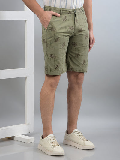 Olive Floral Print 100% Cotton Shorts-Men Shorts-Crimsoune Club