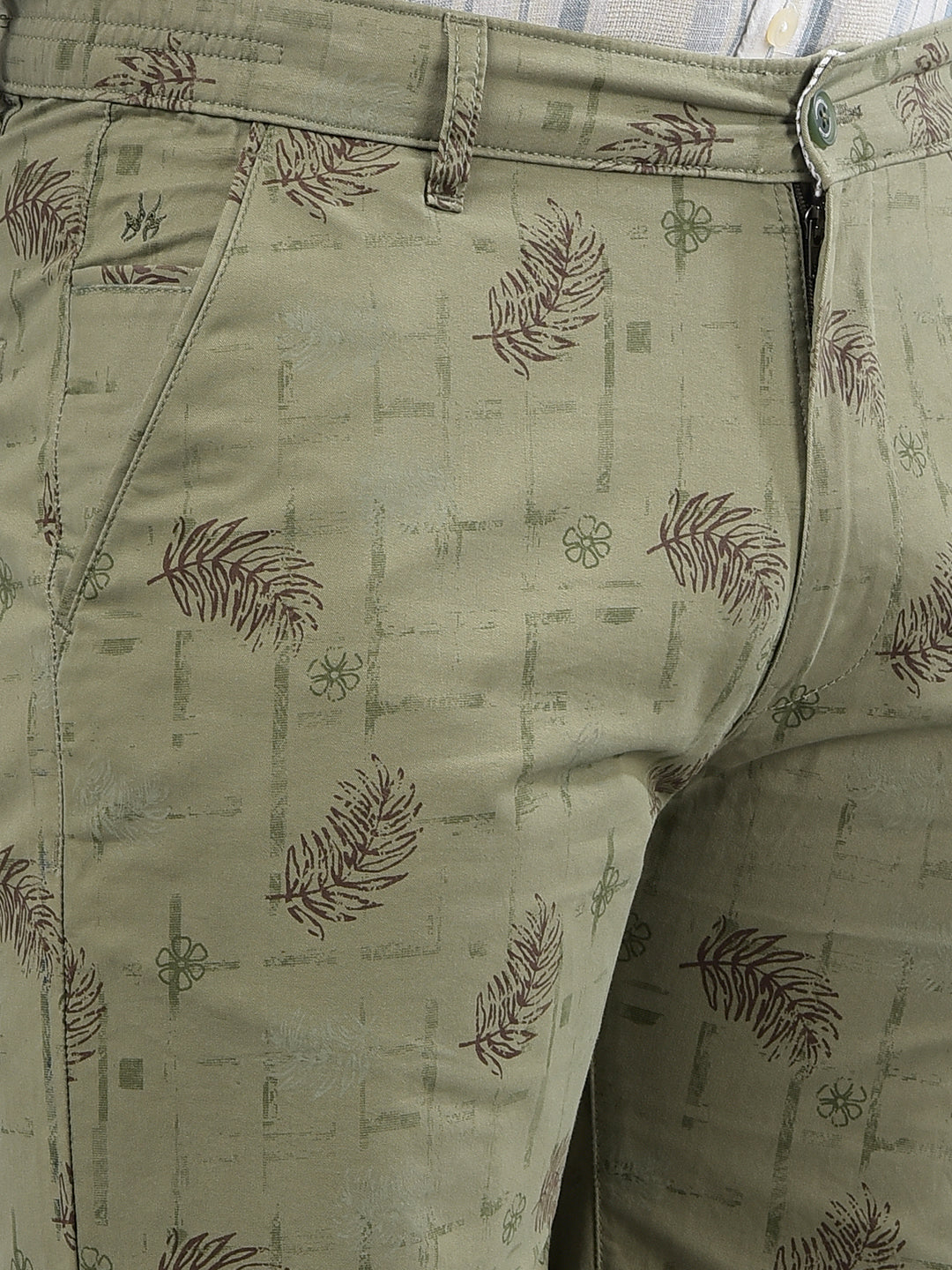 Olive Floral Print 100% Cotton Shorts-Men Shorts-Crimsoune Club