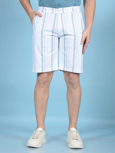 White Vertical Stripes 100% Cotton Shorts-Men Shorts-Crimsoune Club