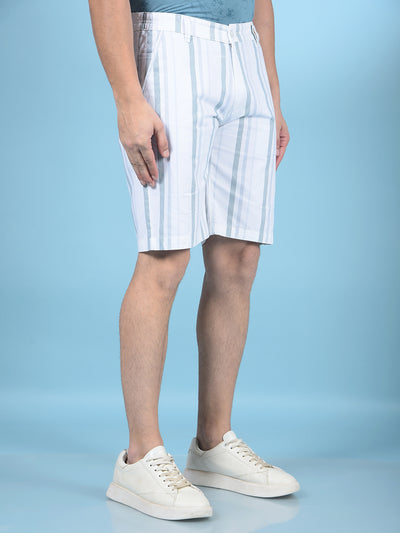 White Vertical Stripes 100% Cotton Shorts-Men Shorts-Crimsoune Club