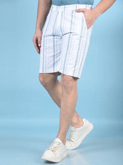 White Vertical Stripes 100% Cotton Shorts-Men Shorts-Crimsoune Club