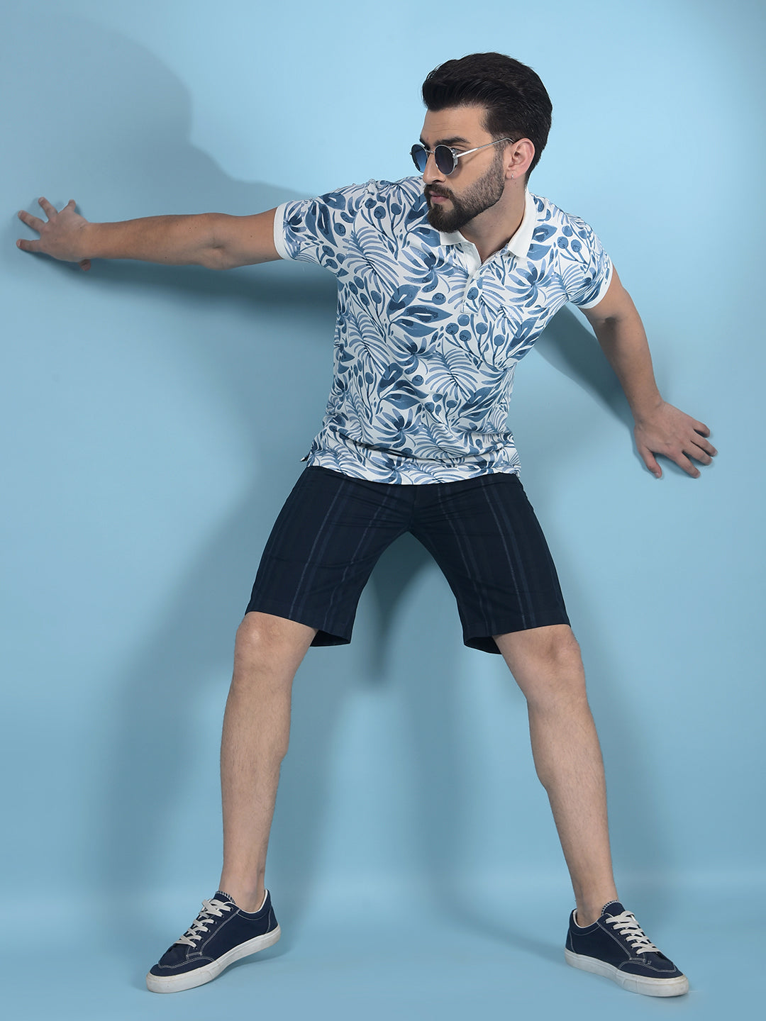 Navy Blue Vertical Stripes 100% Cotton Shorts-Men Shorts-Crimsoune Club