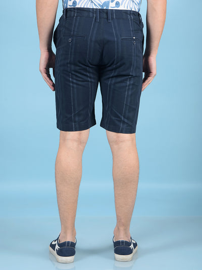 Navy Blue Vertical Stripes 100% Cotton Shorts-Men Shorts-Crimsoune Club