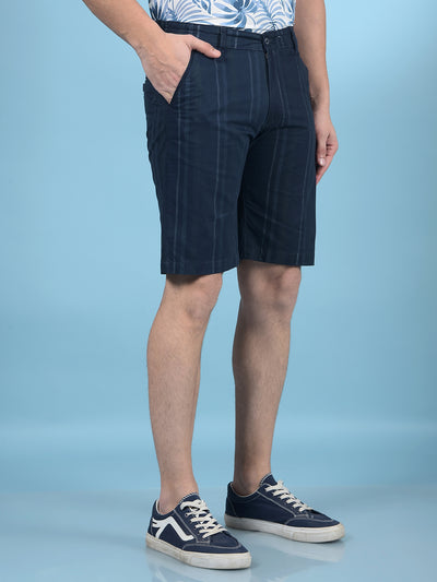 Navy Blue Vertical Stripes 100% Cotton Shorts-Men Shorts-Crimsoune Club