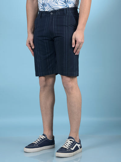 Navy Blue Vertical Stripes 100% Cotton Shorts-Men Shorts-Crimsoune Club