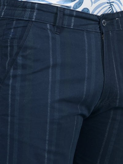 Navy Blue Vertical Stripes 100% Cotton Shorts-Men Shorts-Crimsoune Club