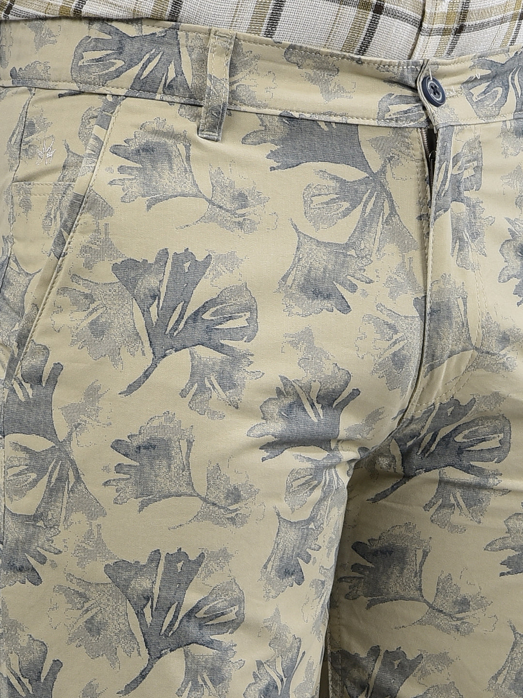 Beige Floral Print 100% Cotton Shorts-Men Shorts-Crimsoune Club