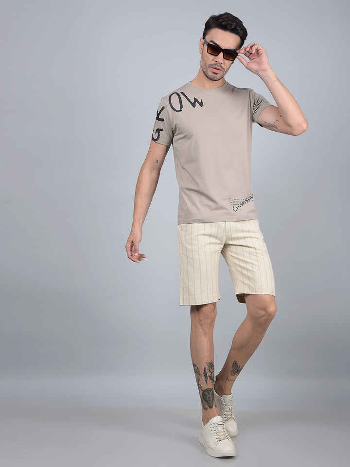 Beige Vertical Stripes Linen Shorts-Men Shorts-Crimsoune Club