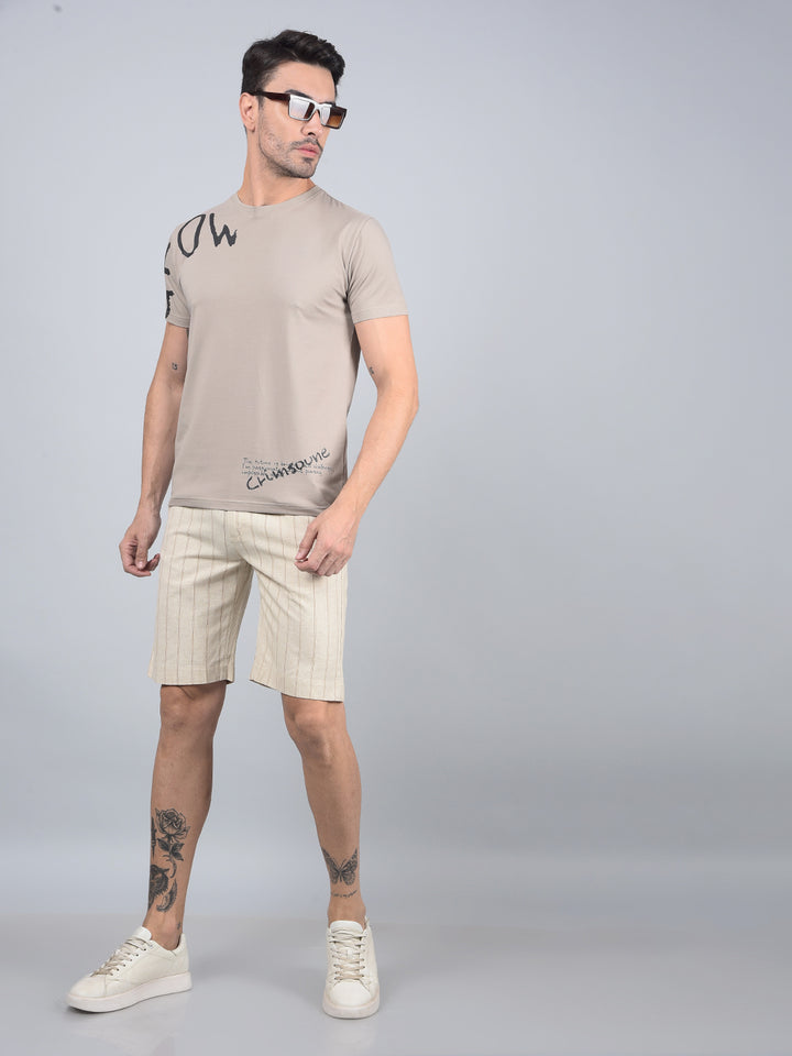 Beige Vertical Stripes Linen Shorts-Men Shorts-Crimsoune Club