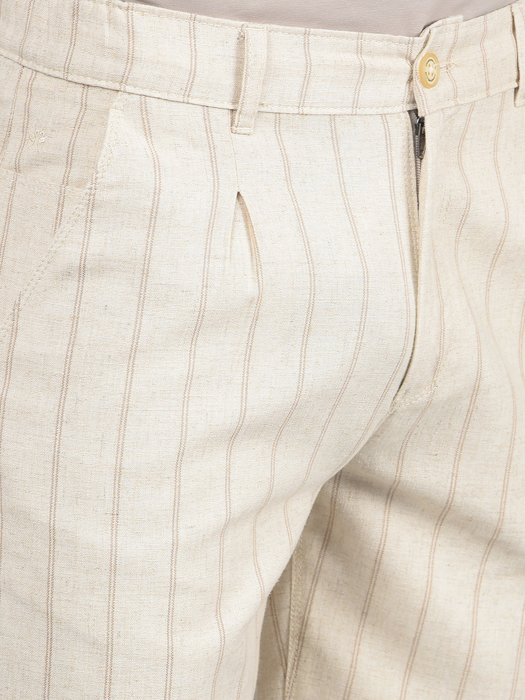 Beige Vertical Stripes Linen Shorts-Men Shorts-Crimsoune Club