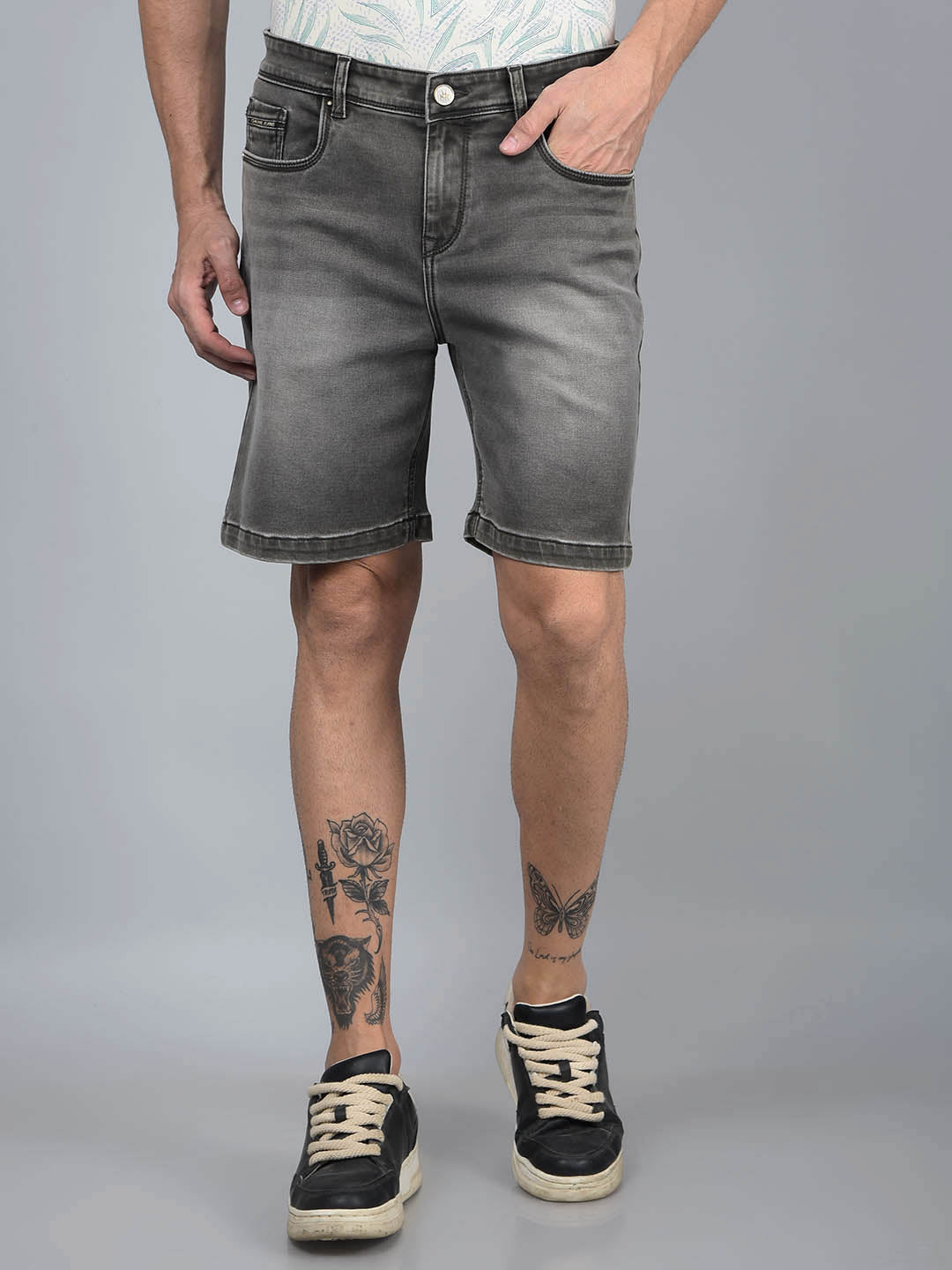 Grey Denim Shorts-Men Shorts-Crimsoune Club