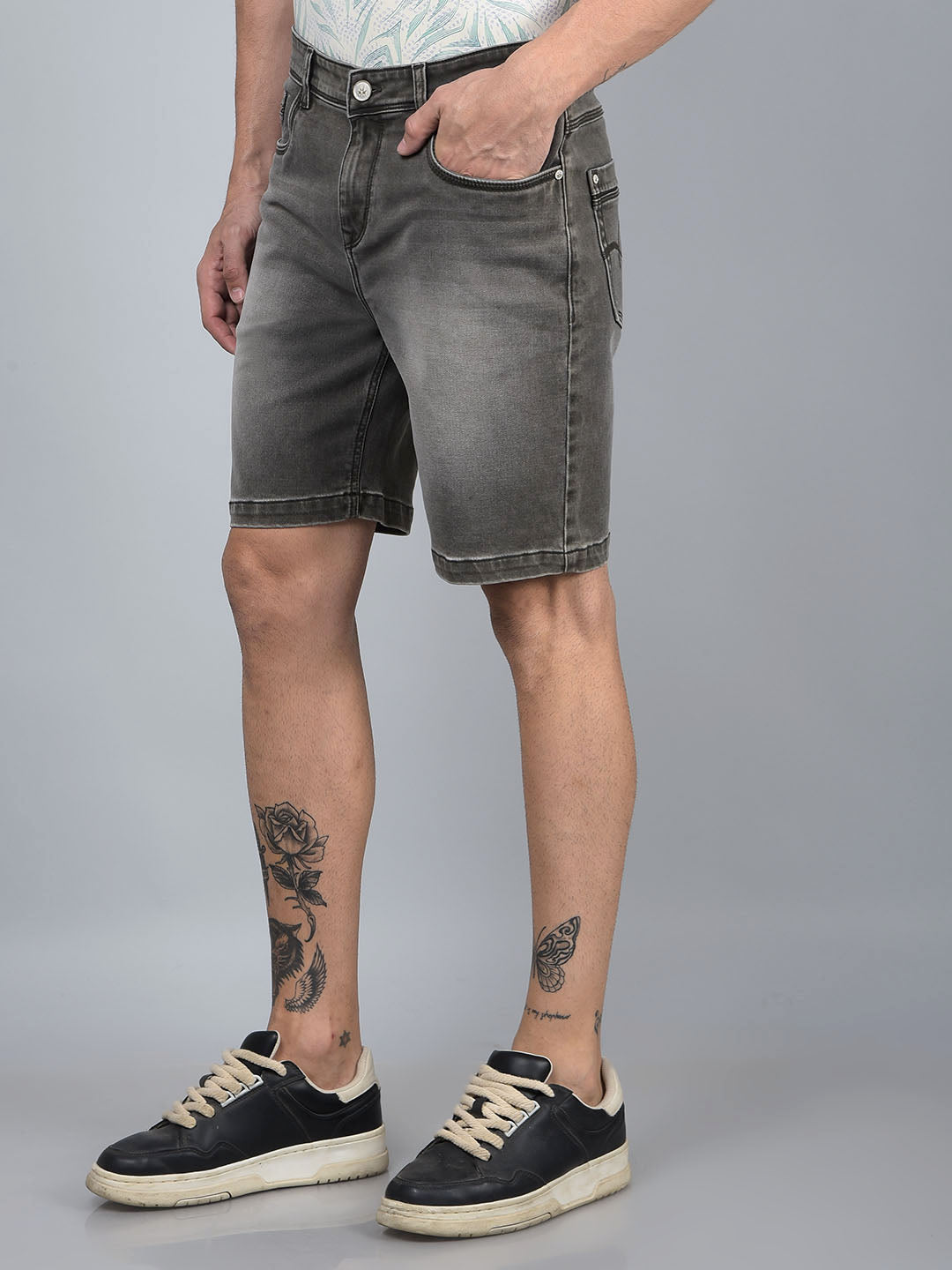 Grey Denim Shorts-Men Shorts-Crimsoune Club