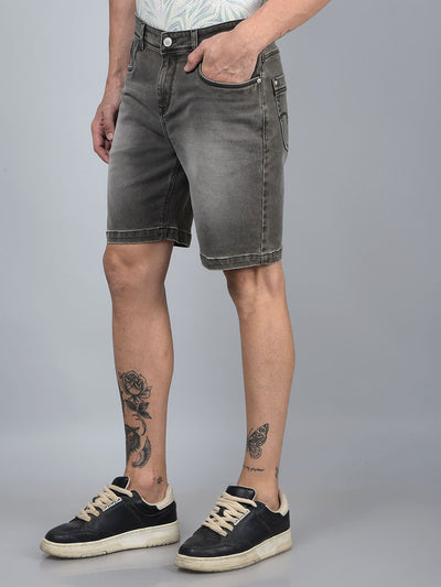 Grey Denim Shorts-Men Shorts-Crimsoune Club