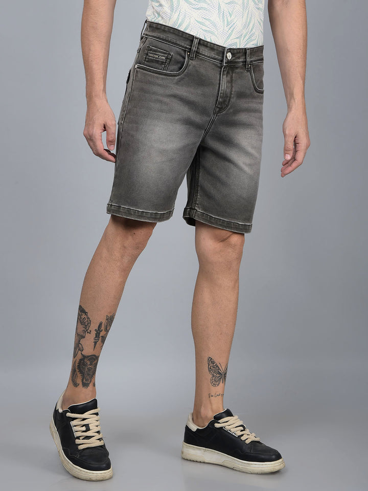 Grey Denim Shorts-Men Shorts-Crimsoune Club