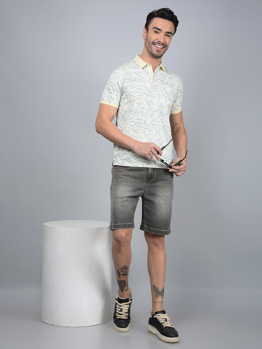Grey Denim Shorts-Men Shorts-Crimsoune Club