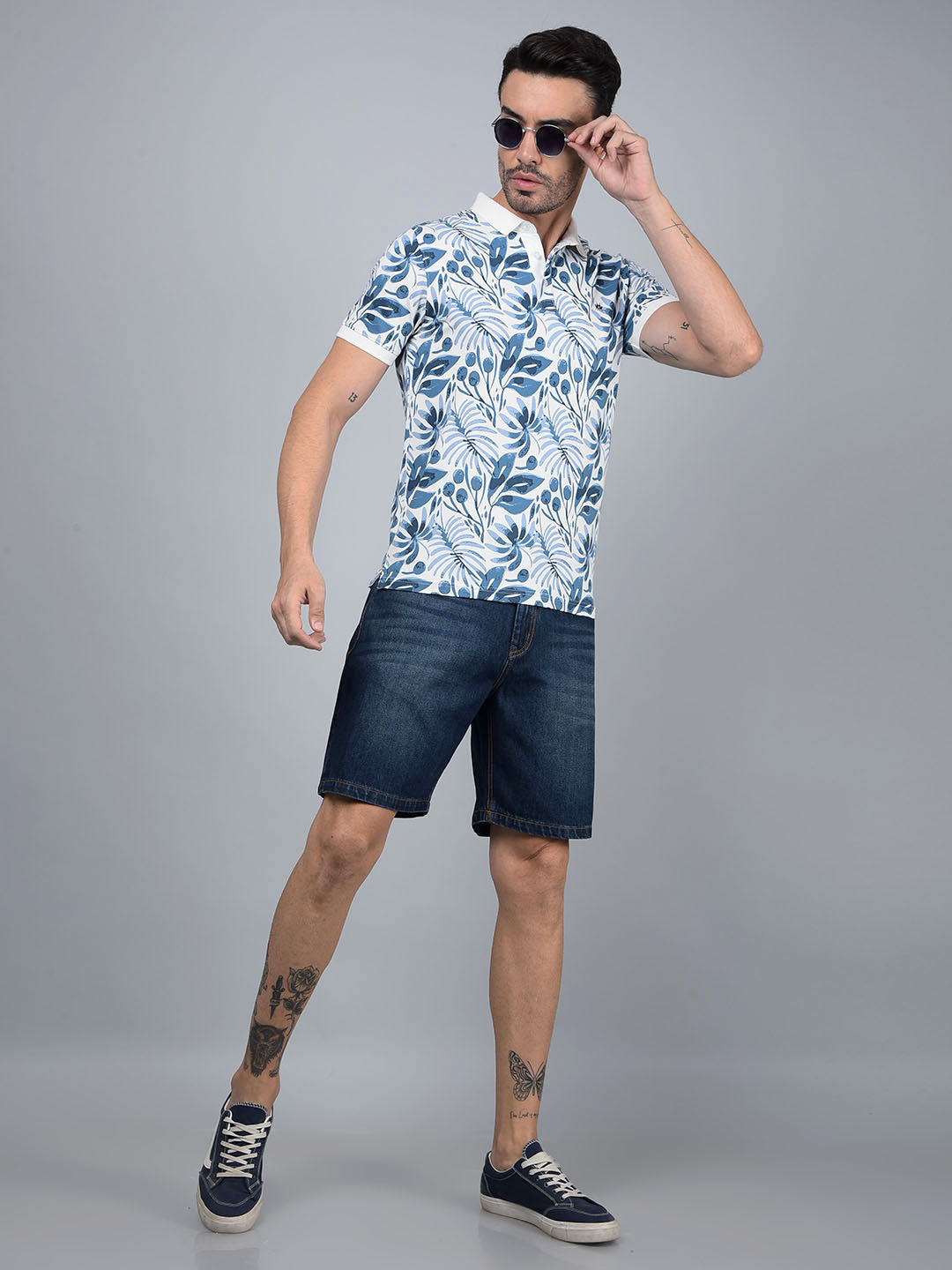 Navy Blue 100% Cotton Denim Shorts-Men Shorts-Crimsoune Club