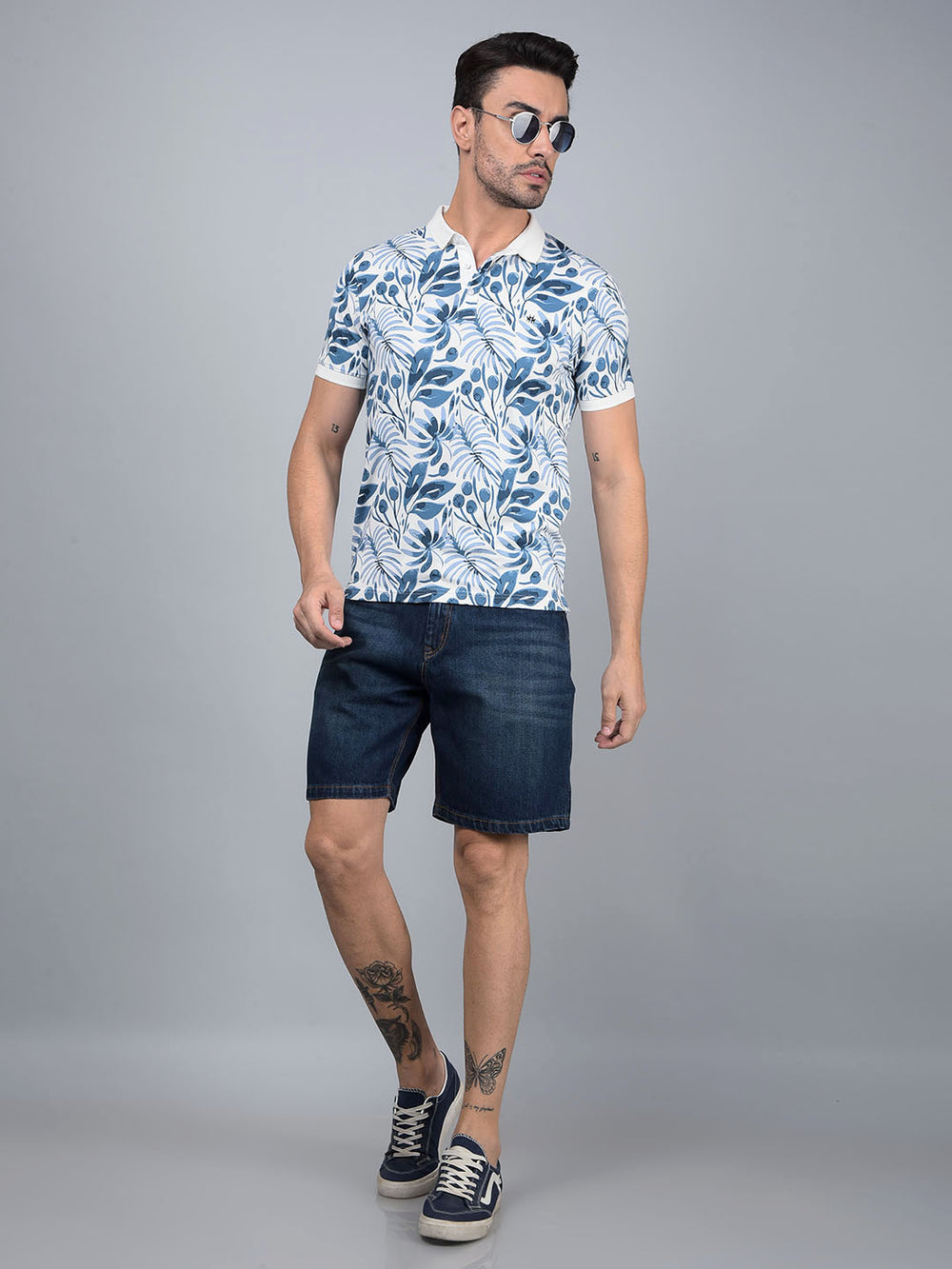 Navy Blue 100% Cotton Denim Shorts-Men Shorts-Crimsoune Club