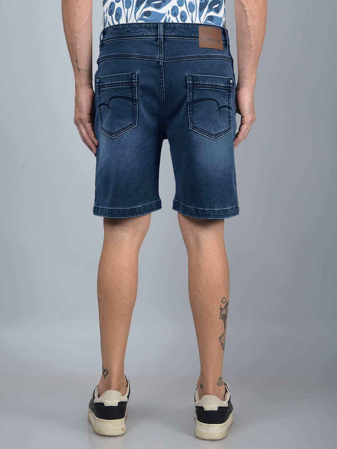 Navy Blue 100% Cotton Denim Shorts-Men Shorts-Crimsoune Club