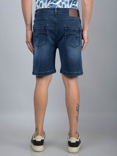 Navy Blue 100% Cotton Denim Shorts-Men Shorts-Crimsoune Club