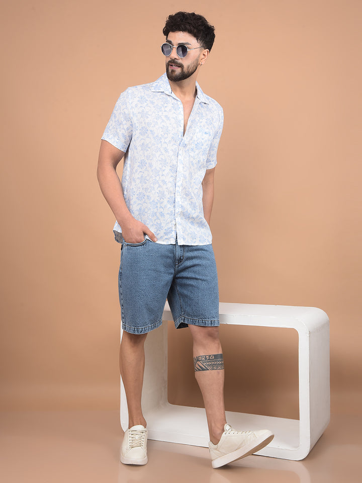 Blue Cotton Denim Shorts-Men Shorts-Crimsoune Club