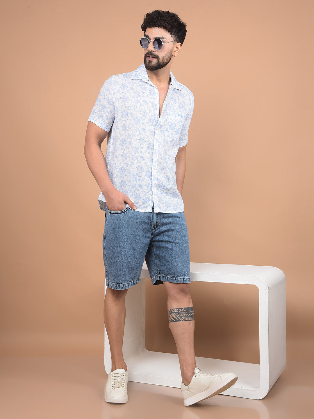 Blue Cotton Denim Shorts-Men Shorts-Crimsoune Club