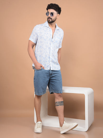 Blue Cotton Denim Shorts-Men Shorts-Crimsoune Club