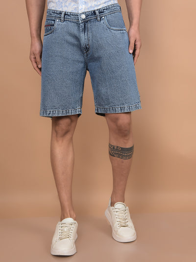 Blue Cotton Denim Shorts-Men Shorts-Crimsoune Club