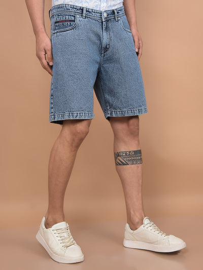 Blue Cotton Denim Shorts-Men Shorts-Crimsoune Club