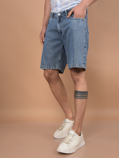 Blue Cotton Denim Shorts-Men Shorts-Crimsoune Club